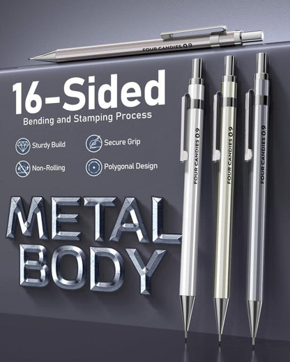 Professionelles 0,9 mm Druckbleistift-Set, Metall, 4