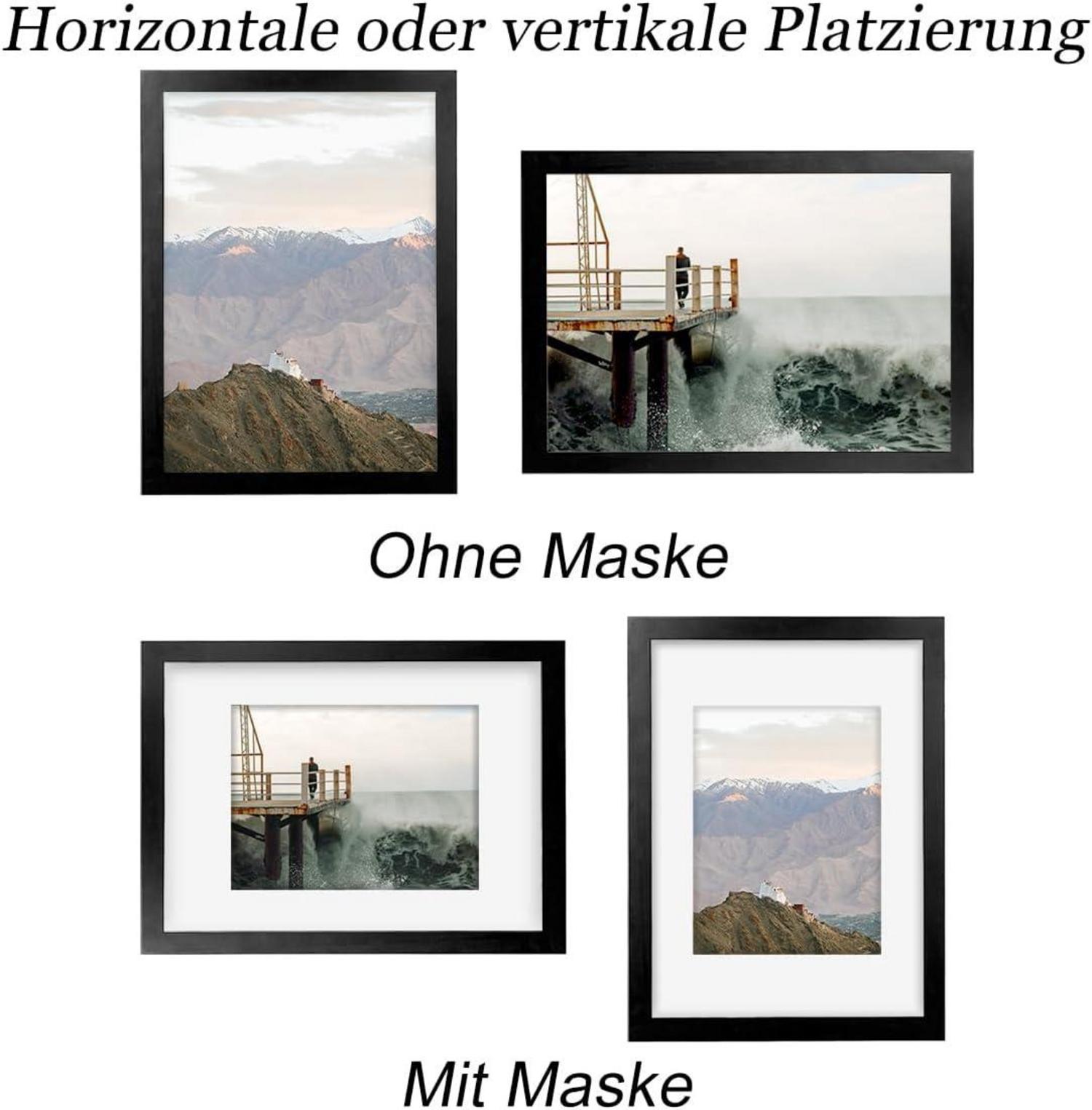 RUN HELIX Bilderrahmen A3 29,7x42 cm Holz Schwarz, Passepartouts, Wertvolle Erinnerungen