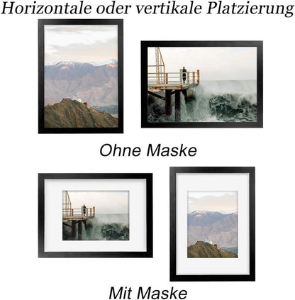 RUN HELIX Bilderrahmen A3 29,7x42 cm Holz Schwarz, Passepartouts, Wertvolle Erinnerungen
