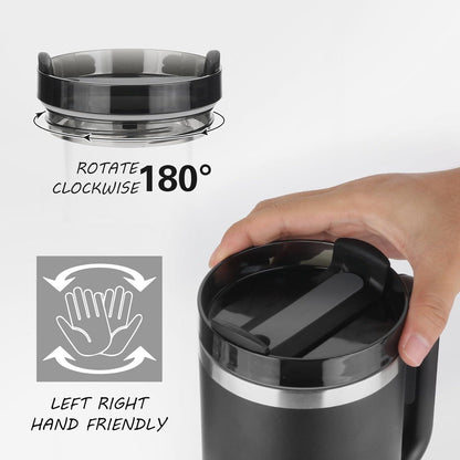 40oz Isolierter Thermobecher Schwarz mit Strohhalm und Griff