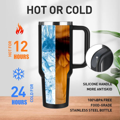 40oz Thermobecher Edelstahl Vakuum Isolierbecher Griff Strohhalm Schwarz