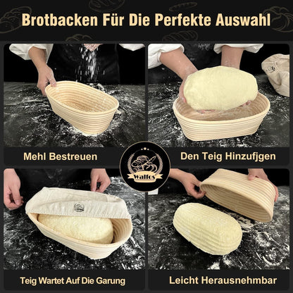Gärkörbchen Oval 35cm aus Natürlichem Rattan inkl Teigschaber