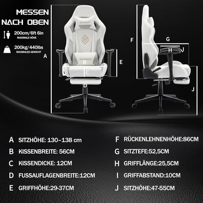 Gaming Stuhl Weiß mit Fußstütze verstellbare Armlehnen in Lederoptik