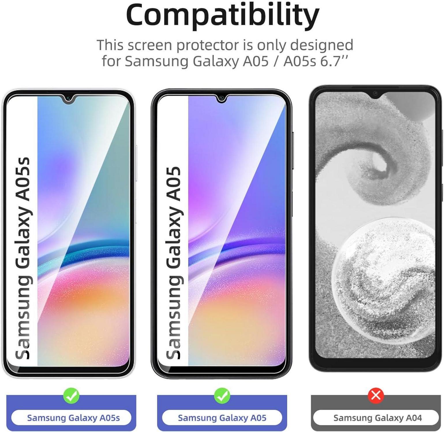 Panzer Schutz Glas Samsung Galaxy A05 A05s 3 Stück, 9H