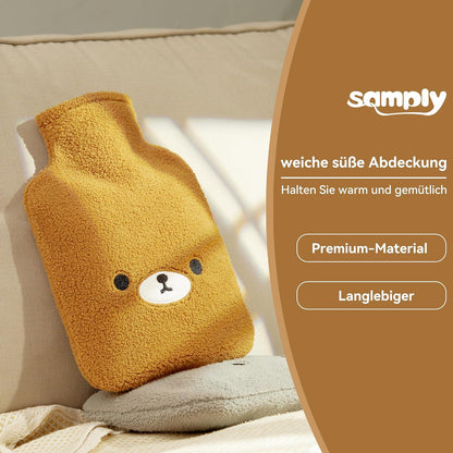 samply Wärmflasche mit kuschelig weichem Bezug 2 Liter für