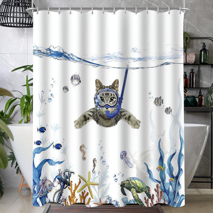 Duschvorhang Katzenschwimme 240x200cm Textil Antischimmel