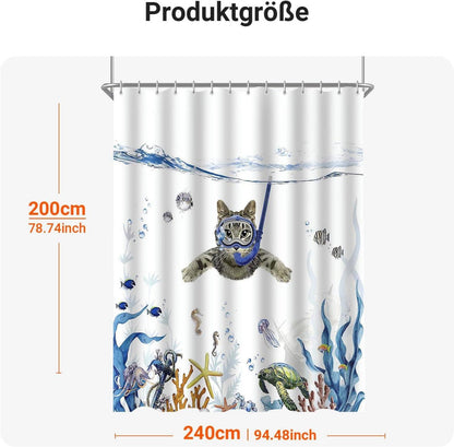 Duschvorhang Katzenschwimme 240x200cm Antischimmel Textil