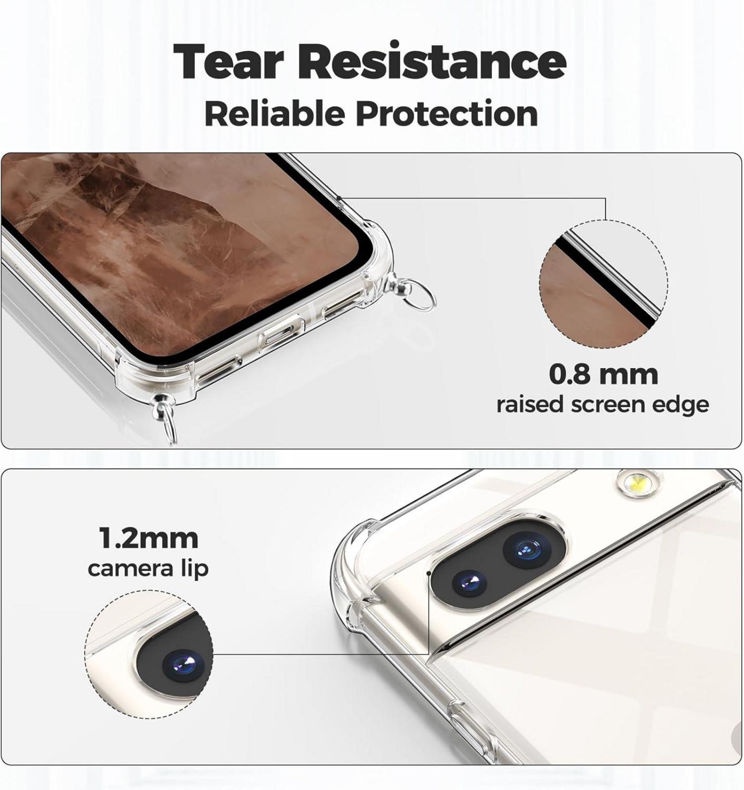 Handykette für Google Pixel 8A, Transparente Hülle mit Kordel, Schwarz