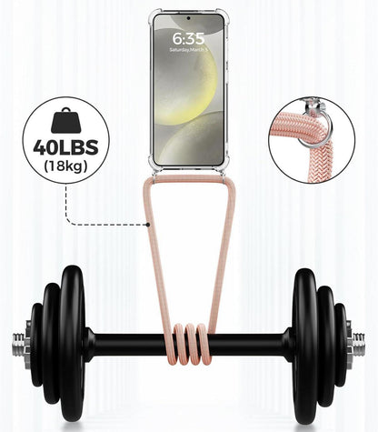 Handykette für Samsung Galaxy S24 Plus Transparente Necklace Hülle Umhängen Rosa