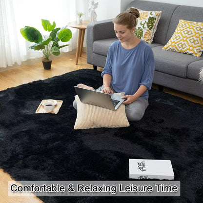 Weicher Shaggy Teppich Wohnzimmer Schlafzimmer 200x290cm Schwarz