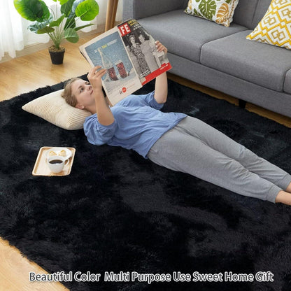 Weicher Shaggy Teppich Wohnzimmer Schlafzimmer 200x290cm Schwarz
