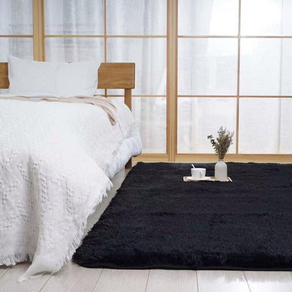 Weicher Shaggy Teppich Wohnzimmer Schlafzimmer 200x290cm Schwarz