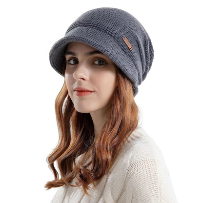 Damen Strickmütze mit Visier, warm gefüttert, Einheitsgröße