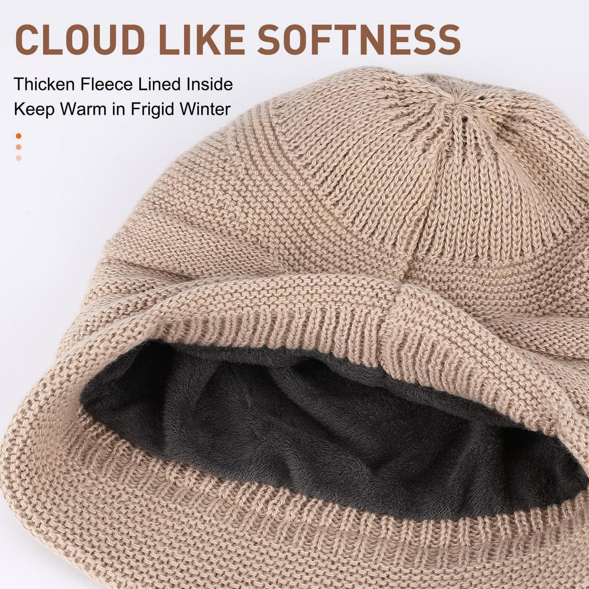 Damen Strickmütze mit Visier, warm gefüttert, Einheitsgröße