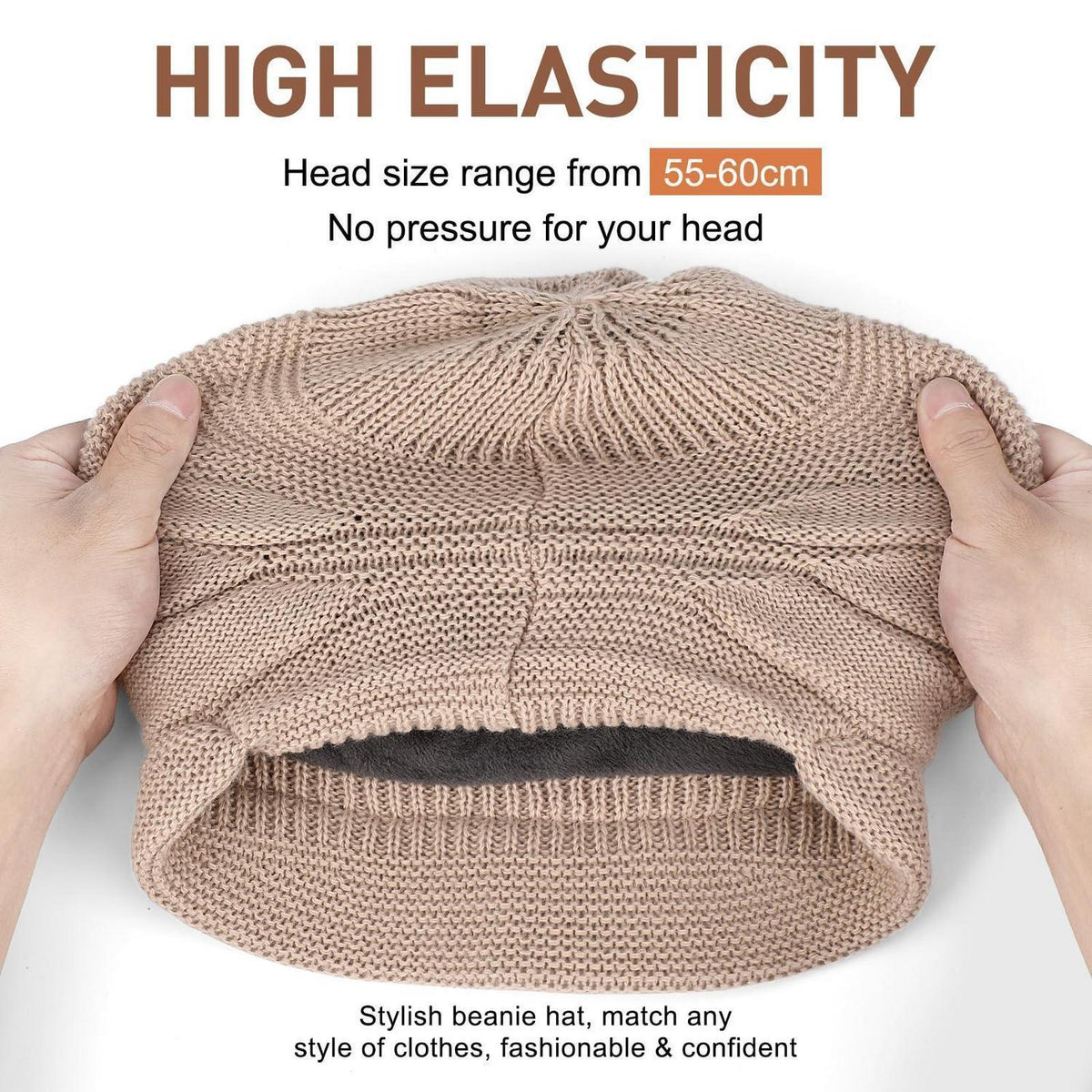 Damen Strickmütze mit Visier, warm gefüttert, Einheitsgröße