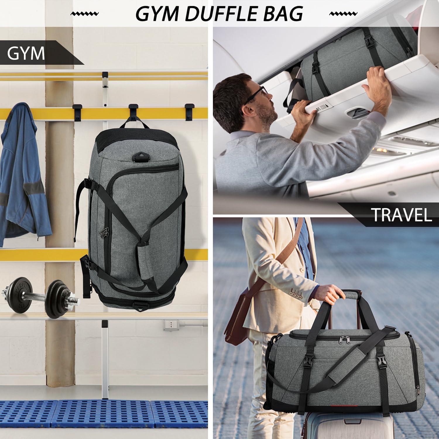 Sporttasche Herren Damen 40L mit Schuh- und Nassfach Wasserdicht Grau