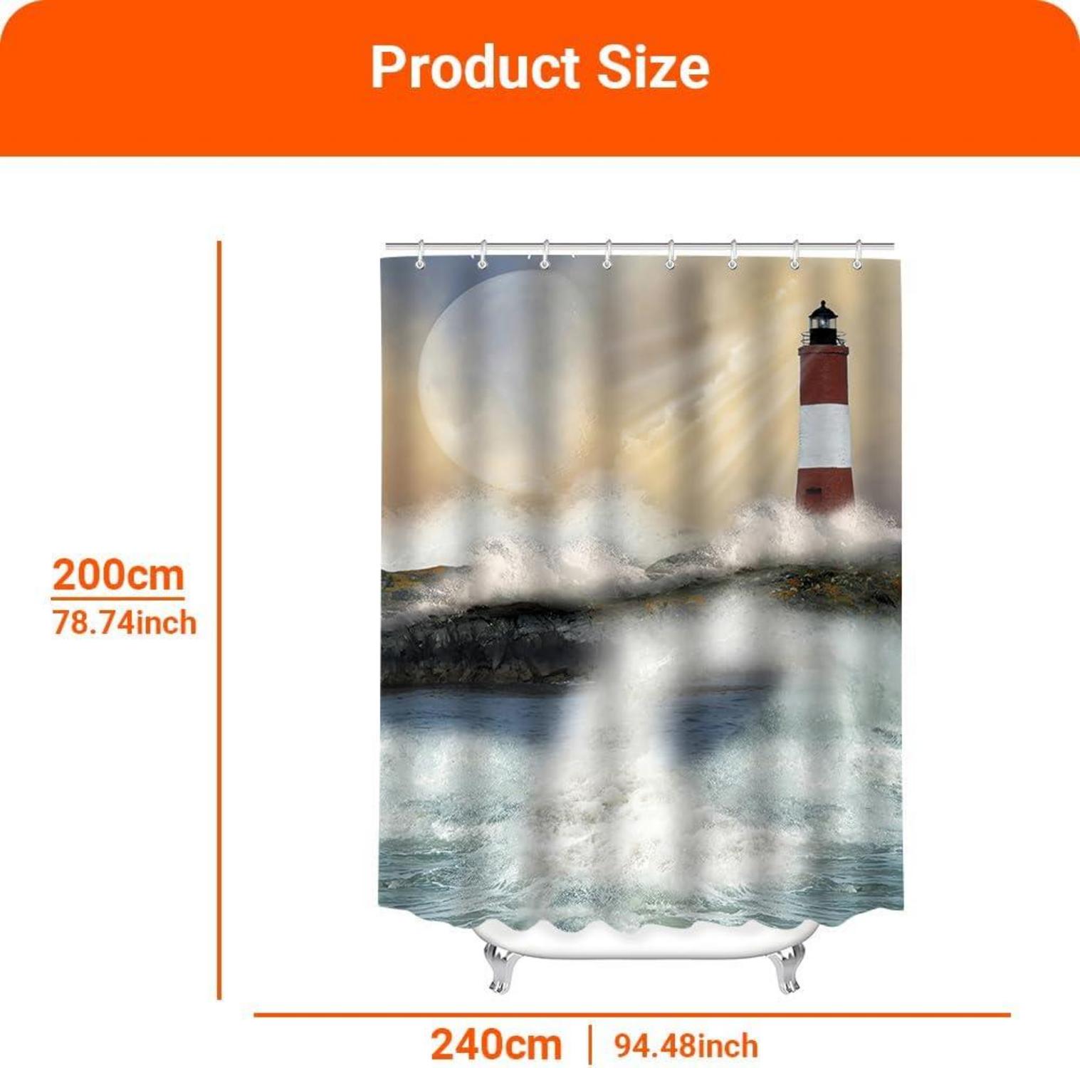 Duschvorhang 240x200cm Leuchtturm Badevorhang Wasserabweisend