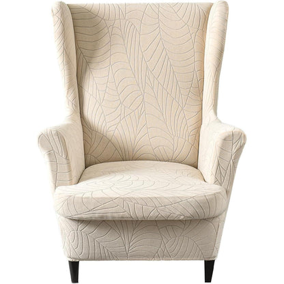Ohrensessel Überzug 2-teilig – Beiger Jacquard, Modern & Elastisch