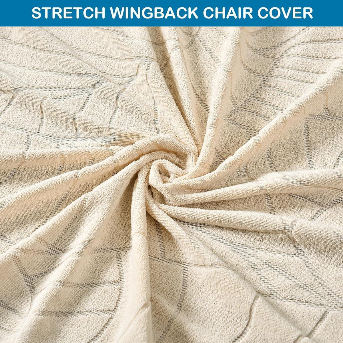 Ohrensessel Überzug 2-teilig – Beiger Jacquard, Modern & Elastisch