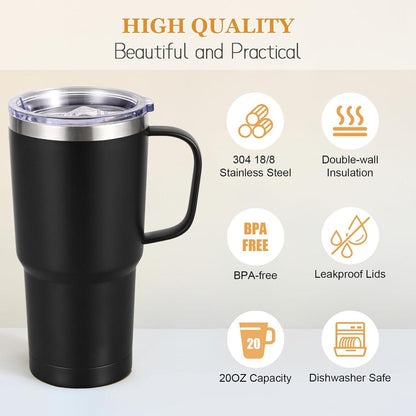 Livole 600ml Thermobecher Edelstahl mit Henkel, Schwarz