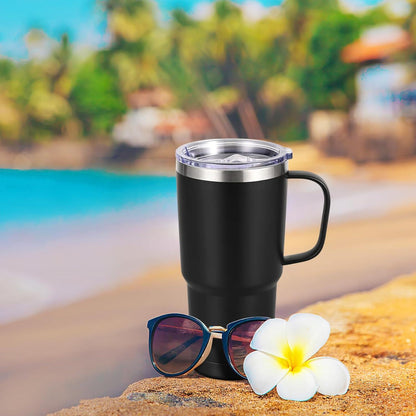 Livole 600ml Thermobecher mit Henkel Vakuum Kaffeebecher Thermo Doppelwandig Schwarz