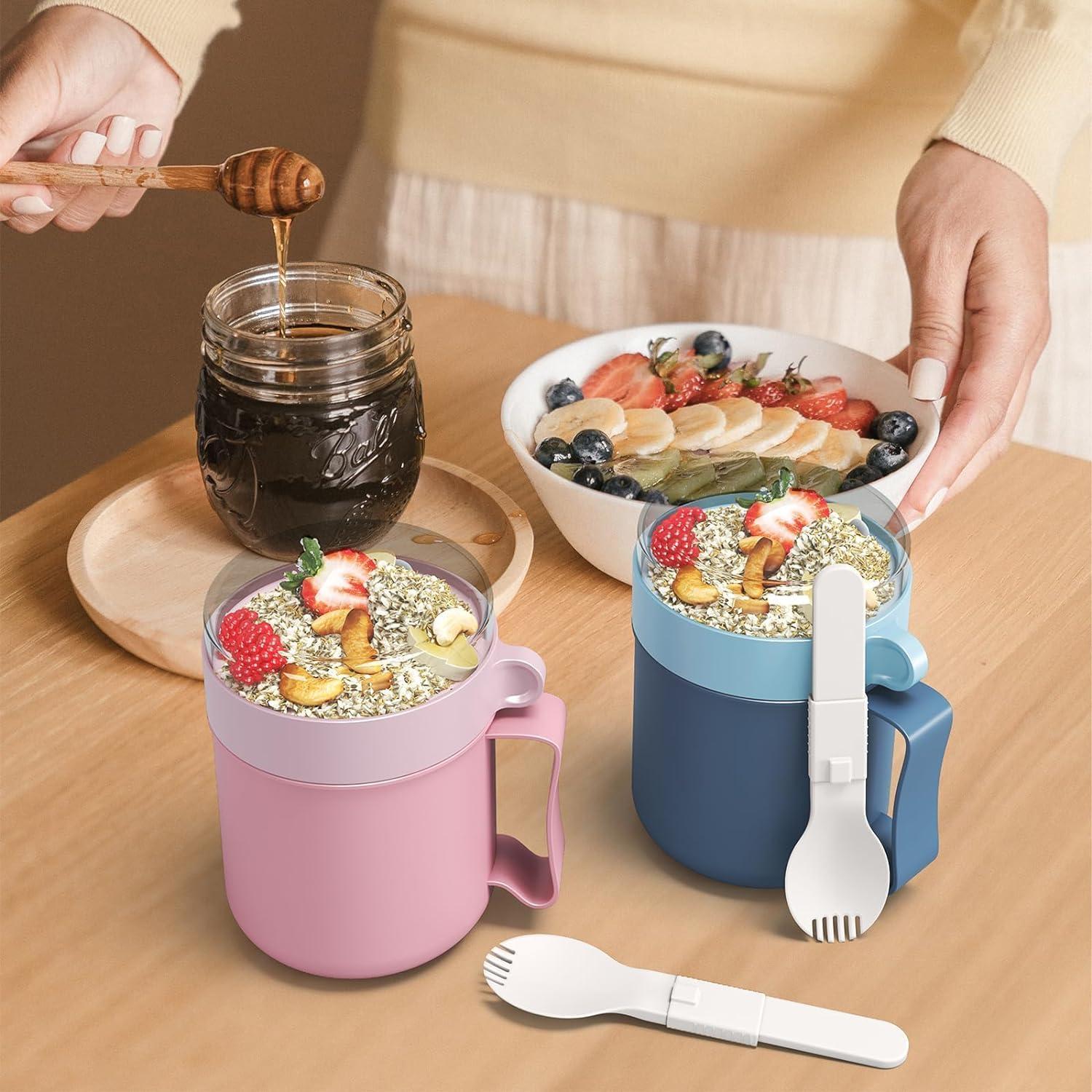 Müslibecher to go 500ml Joghurtbecher Löffel Deckel BPA-frei