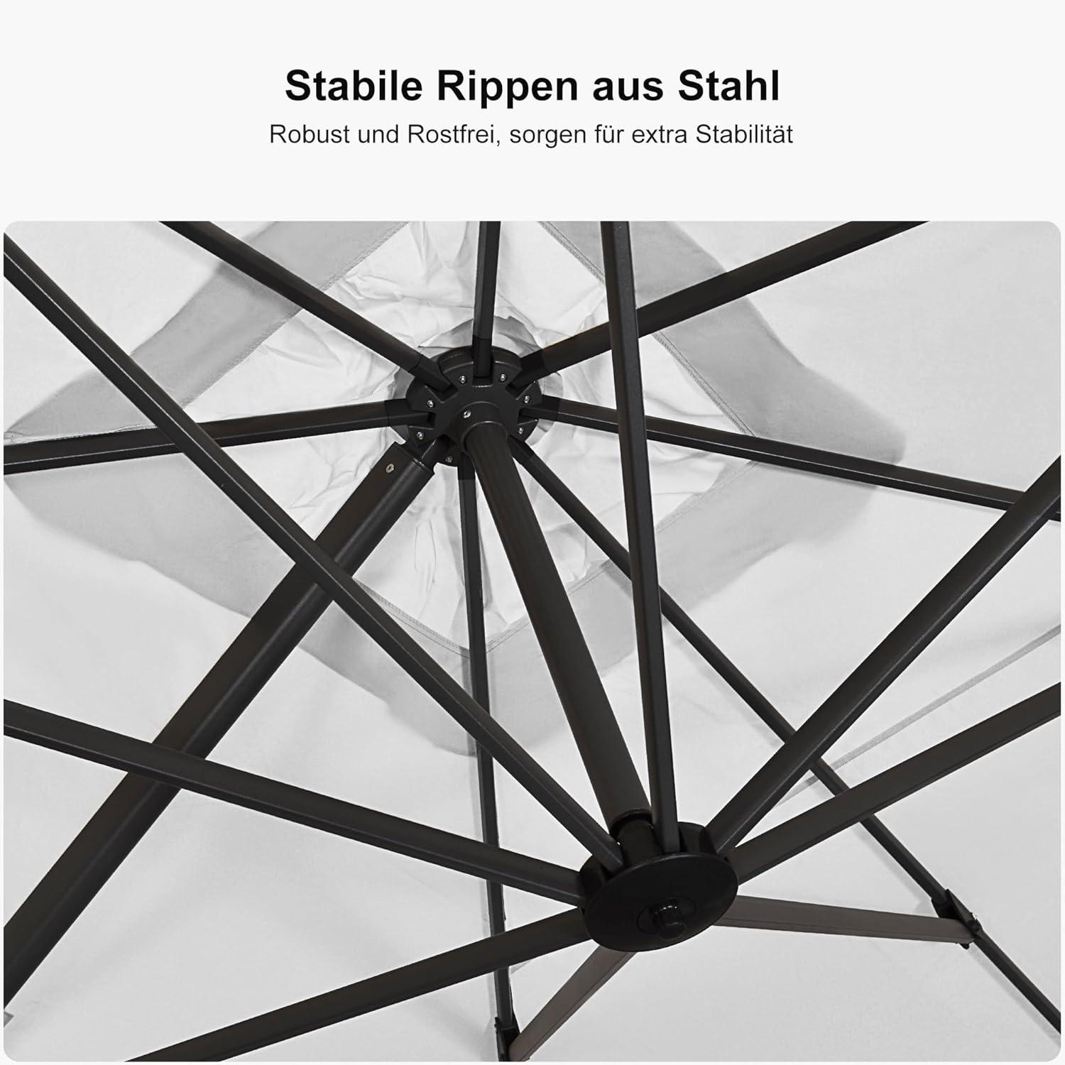 Ampelschirm 270x270cm, Sonnenschirm Kurbel, Alu-Gestell, Gartenschirm UV-beständig
