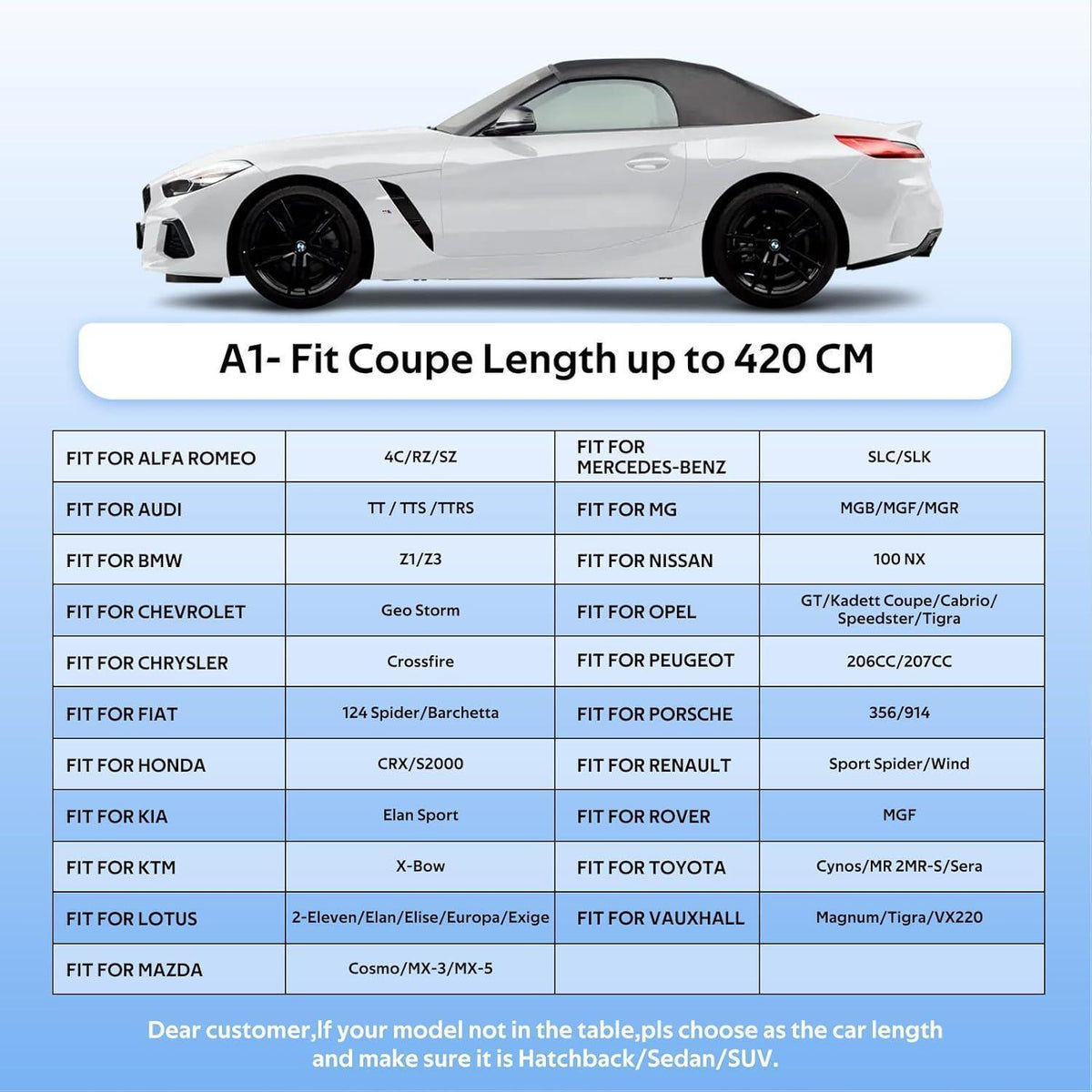 Wasserdichte Autoabdeckung für Coupé (bis 420cm) – Schutz vor Wetter & UV
