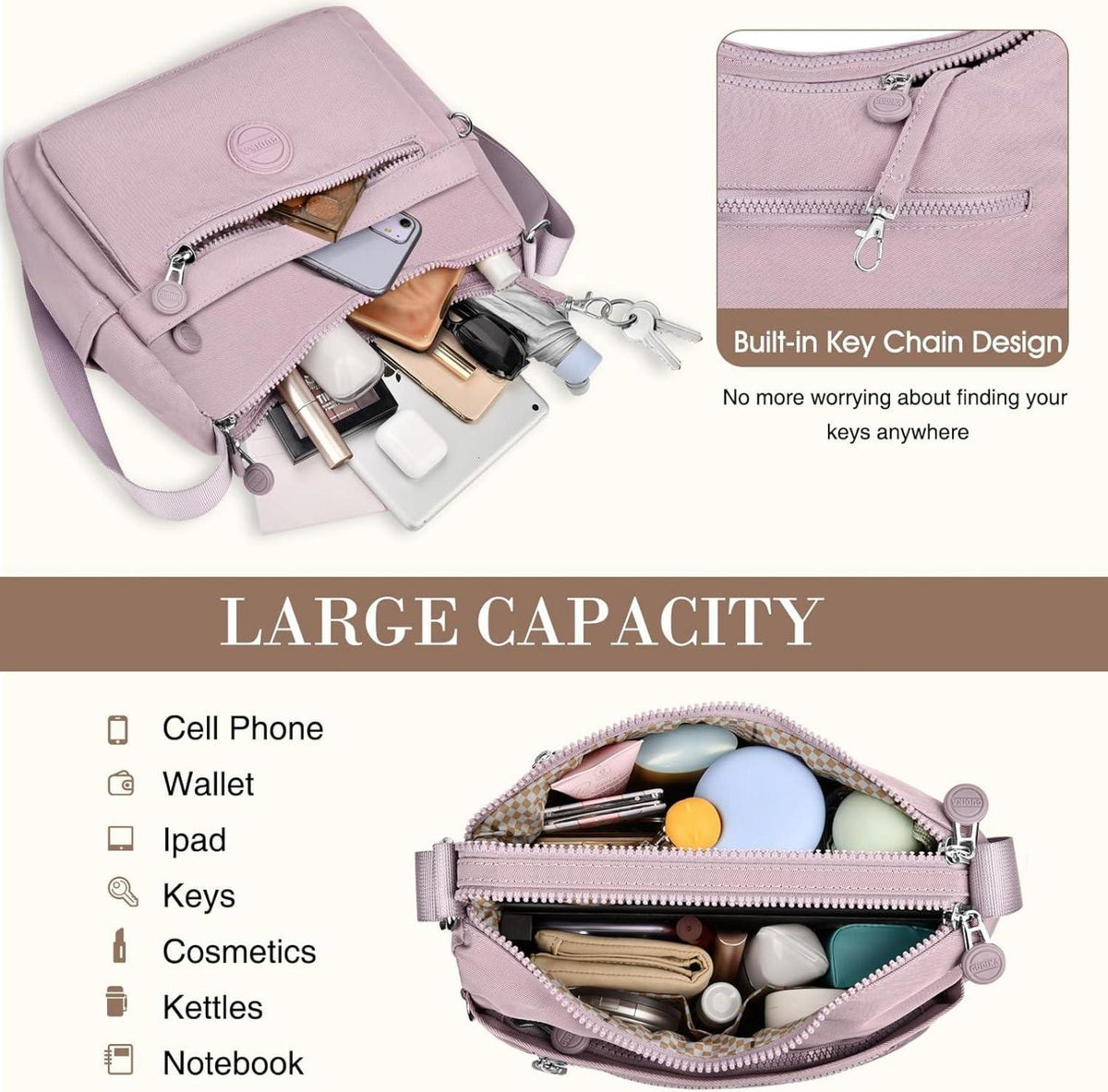 Umhängetasche Damen Nylon Wasserdicht Crossbody Messenger Bag