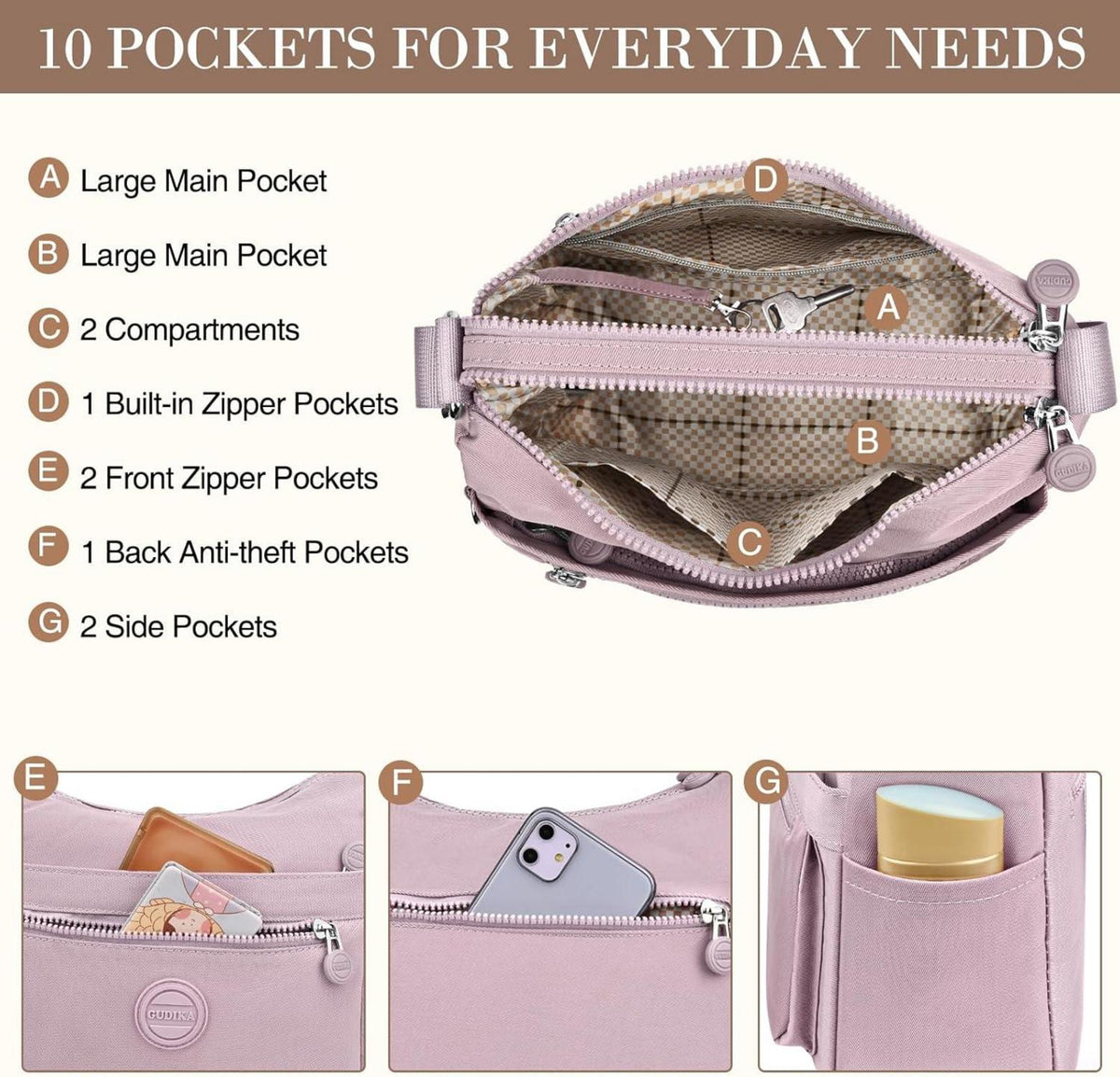 VOBUKE Umhängetasche Damen Wasserdicht Nylon Crossbody Bag