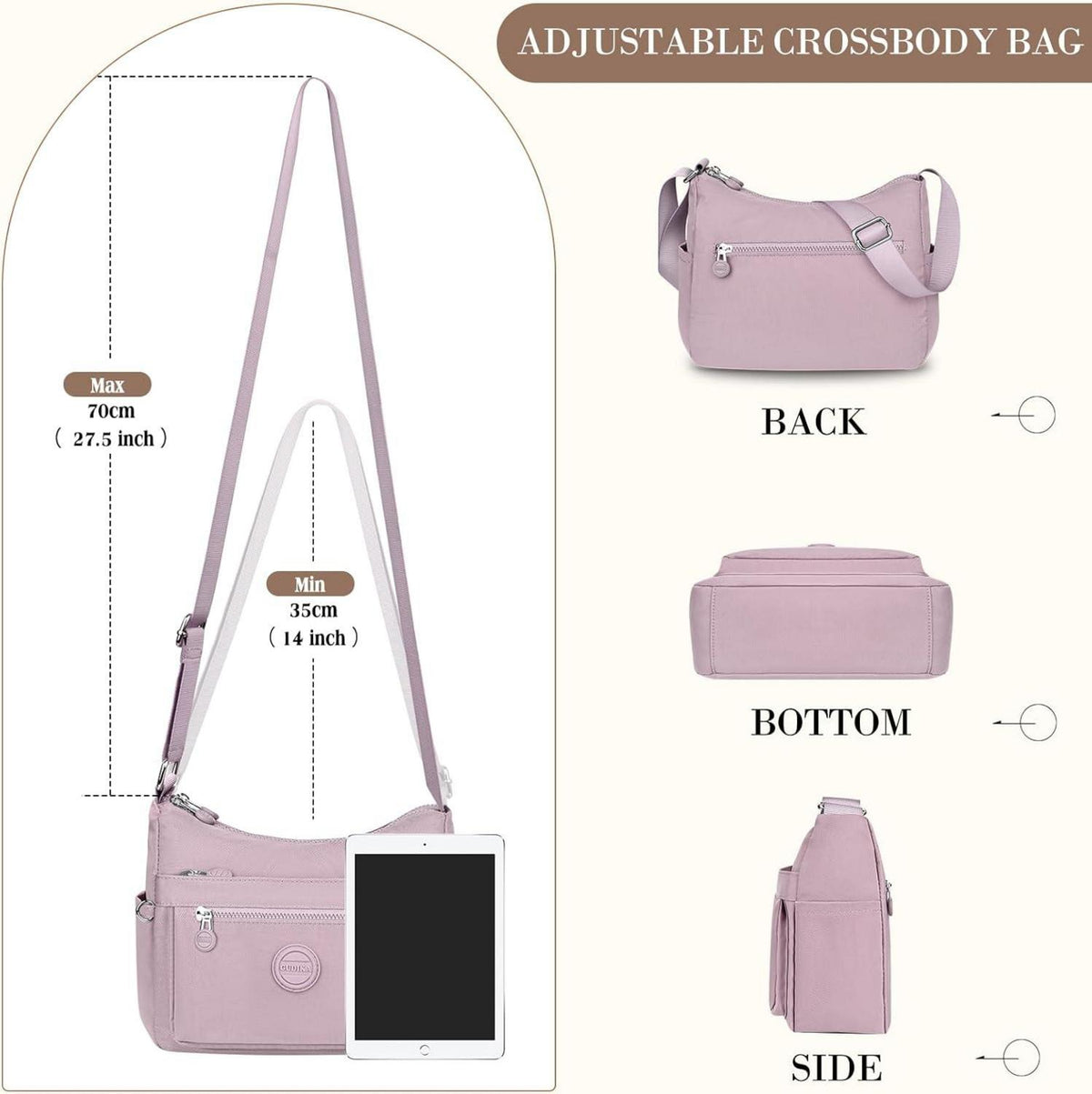 Umhängetasche Damen Wasserdicht Nylon Crossbody Bag Viel Platz Blau