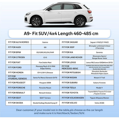 SUV Autoabdeckung Wasserdicht & Atmungsaktiv – Für Audi Q5, BMW X3, u.a. (460-485cm)