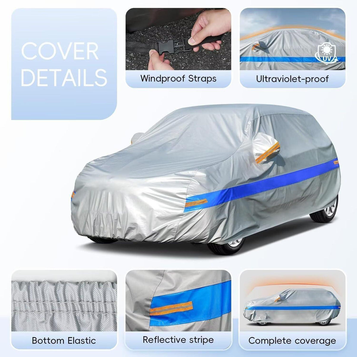 Autoabdeckung Schrägheck Wasserdicht & Atmungsaktiv – Grau Blau 415-450cm