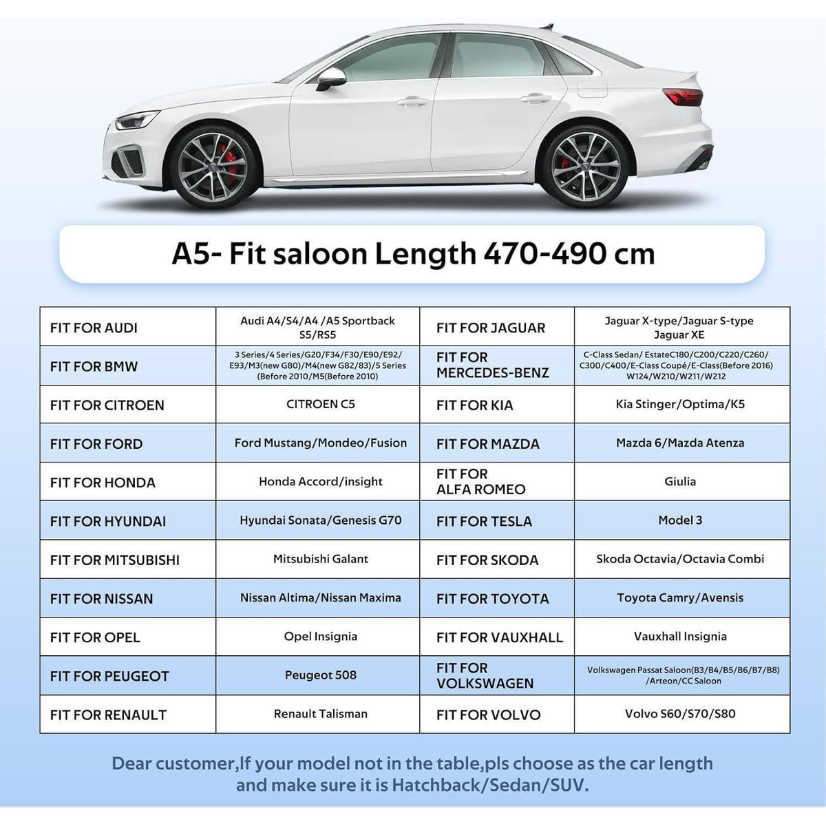 Wasserdichte Autoabdeckung für Audi A4/A5, BMW 3er, VW Passat – 3XL