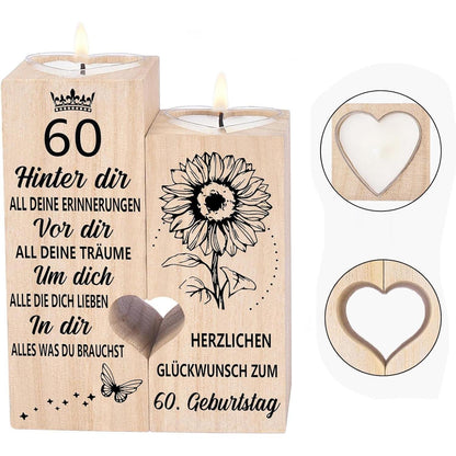 Kerzenständer 60. Geburtstag Frau Holz Teelichthalter