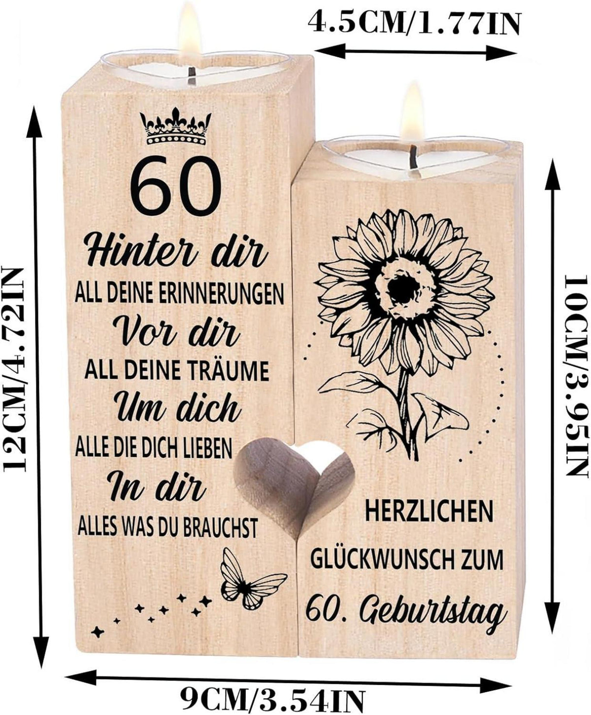 Kerzenhalter 60 Geburtstag Frau - Holz Teelichthalter