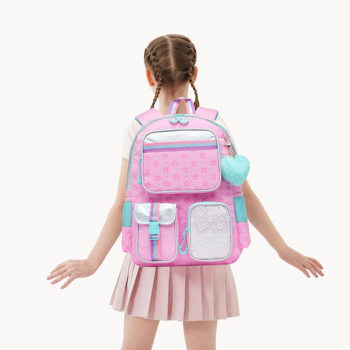 Rollrucksack für Mädchen mit Rädern – 17 Zoll, Rosa