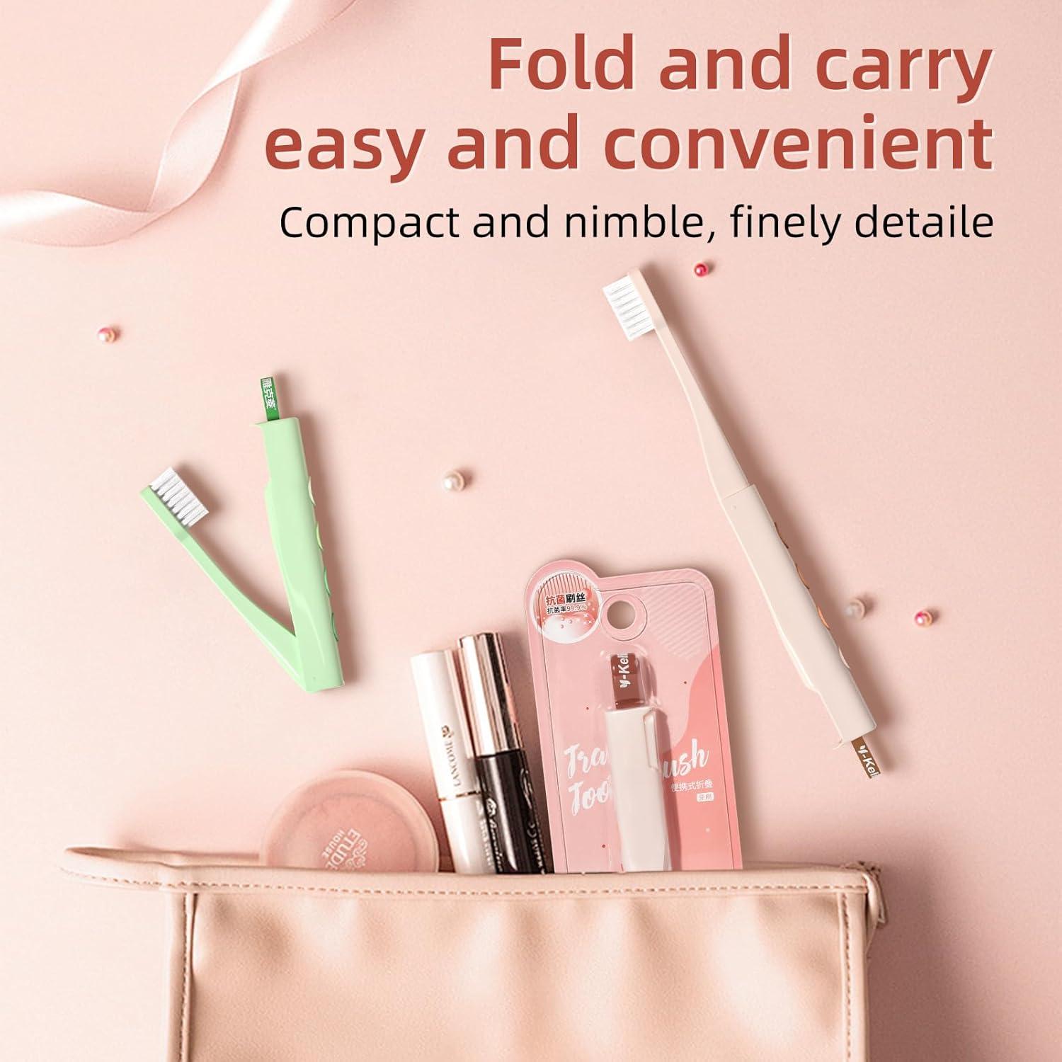 Y-kelin faltbare Zahnbürste 2er-Pack Reise Camping Outdoor Hygiene Erwachsene Kinder Rosa Grün