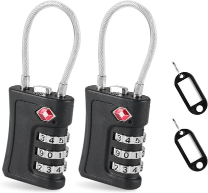 TSA Gepäckschlösser 3-stellige Kombination Sicherheitsschloss 2er-Pack