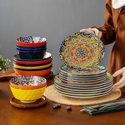 Tafelservice 6 Personen Porzellan 24tlg Geschirr Set Bohemian Stil