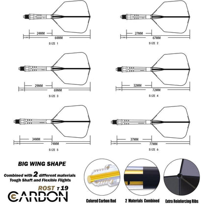 Carbon Dartschaft & Flight Set Big Wing-Form Größe