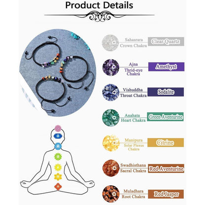 7 Chakra Armband mit Schmucksteinen, verstellbar für Damen und Herren