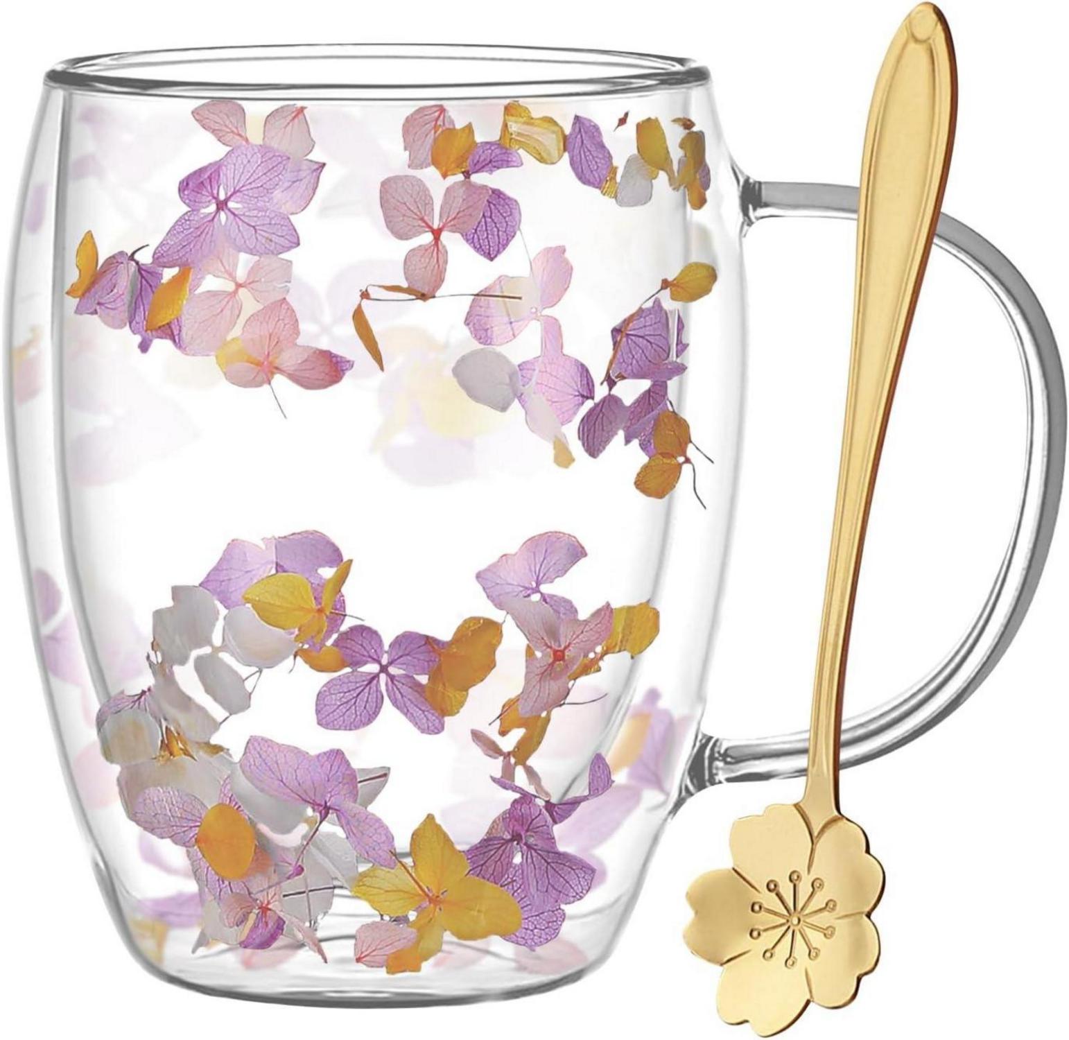 Schöne Trockene Blume Doppelwand Glas Kaffeetasse Herbst Teetasse