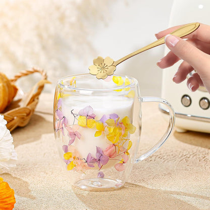 Doppelwand Glas Kaffeetasse Trockene Blume Tee Mit Griff