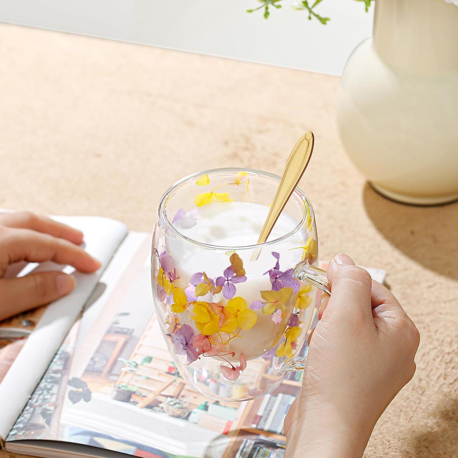 Schöne Trockene Blume Doppelwand Glas Kaffeetasse Herbst Teetasse