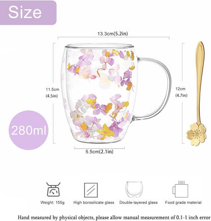 Doppelwand Glas Kaffeetasse Blume Teetasse Isoliert Hitzebeständig Geschenk