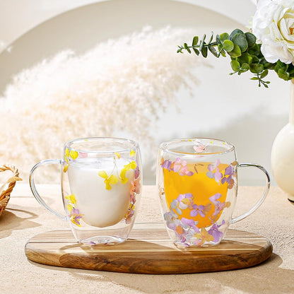 Doppelwand Glas Kaffeetasse Trockene Blume Weihnachten Geschenk Frauen Mutter