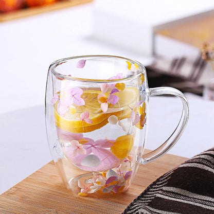 Doppelwand Glas Kaffeetasse Trockene Blume Weihnachten Geschenk Frauen Mutter