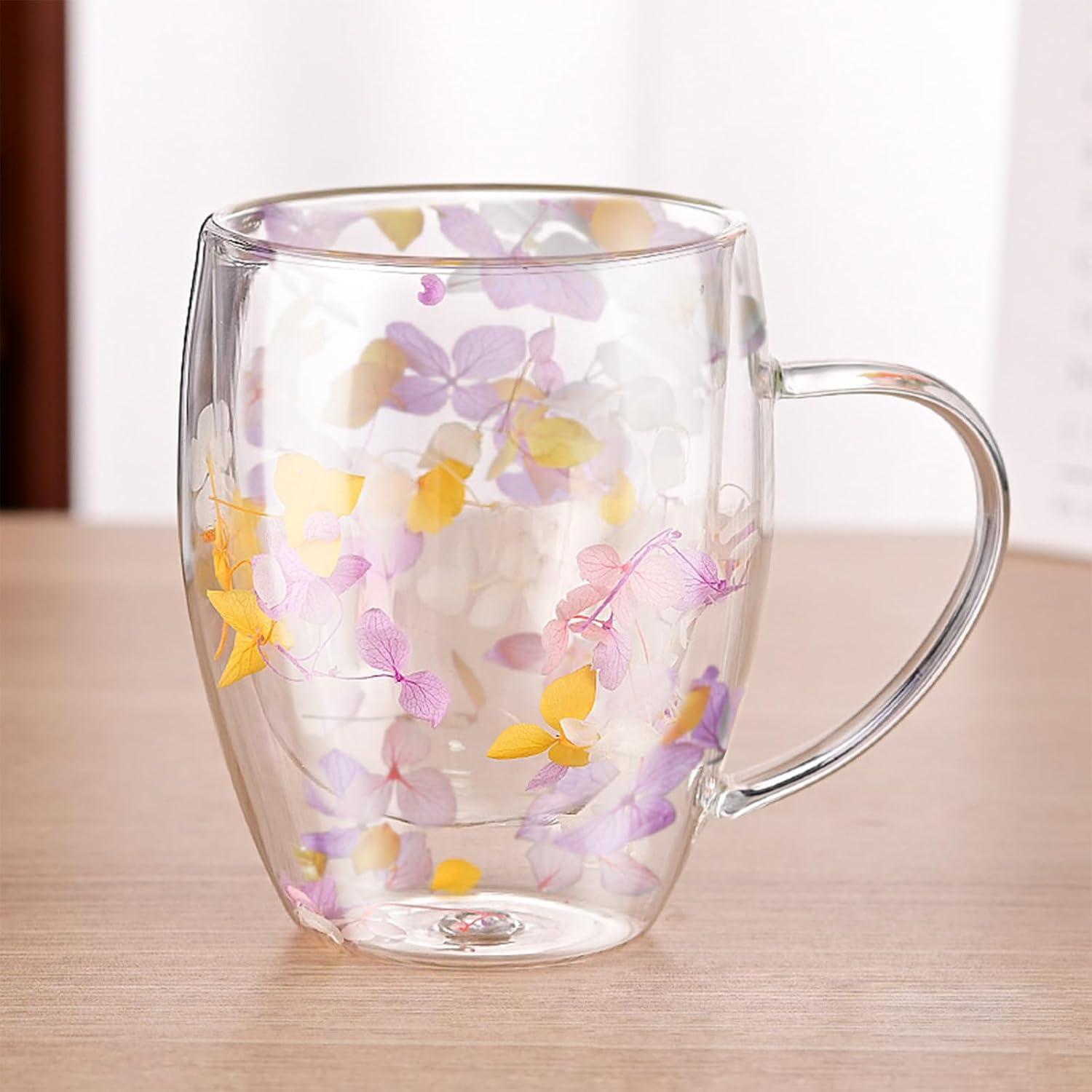 Doppelwand Glas Kaffeetasse Blume Teetasse Isoliert Hitzebeständig Geschenk