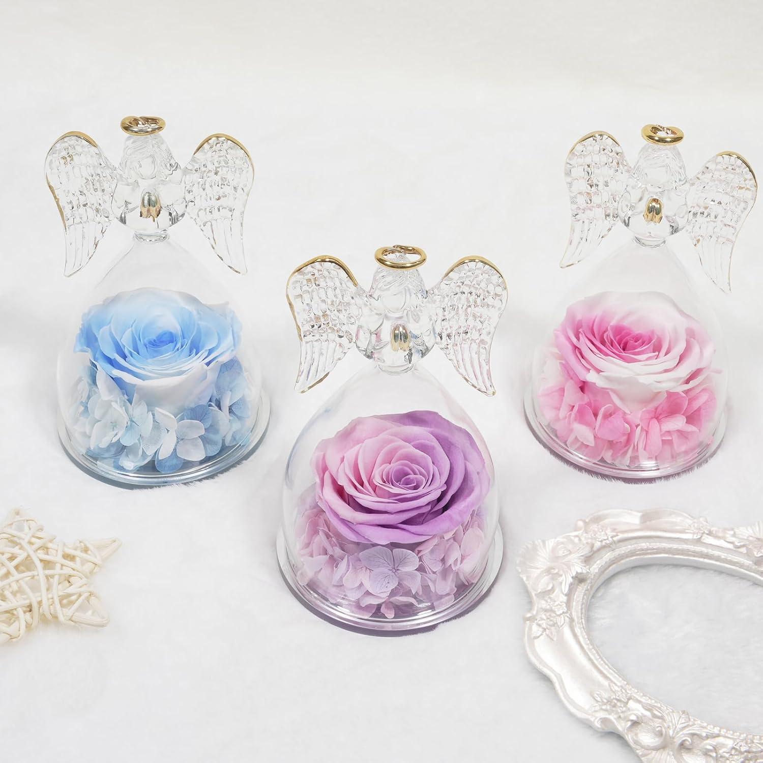 Ewige Rose Engel Figur Mutter Geschenk Valentinstag Weiß Blau